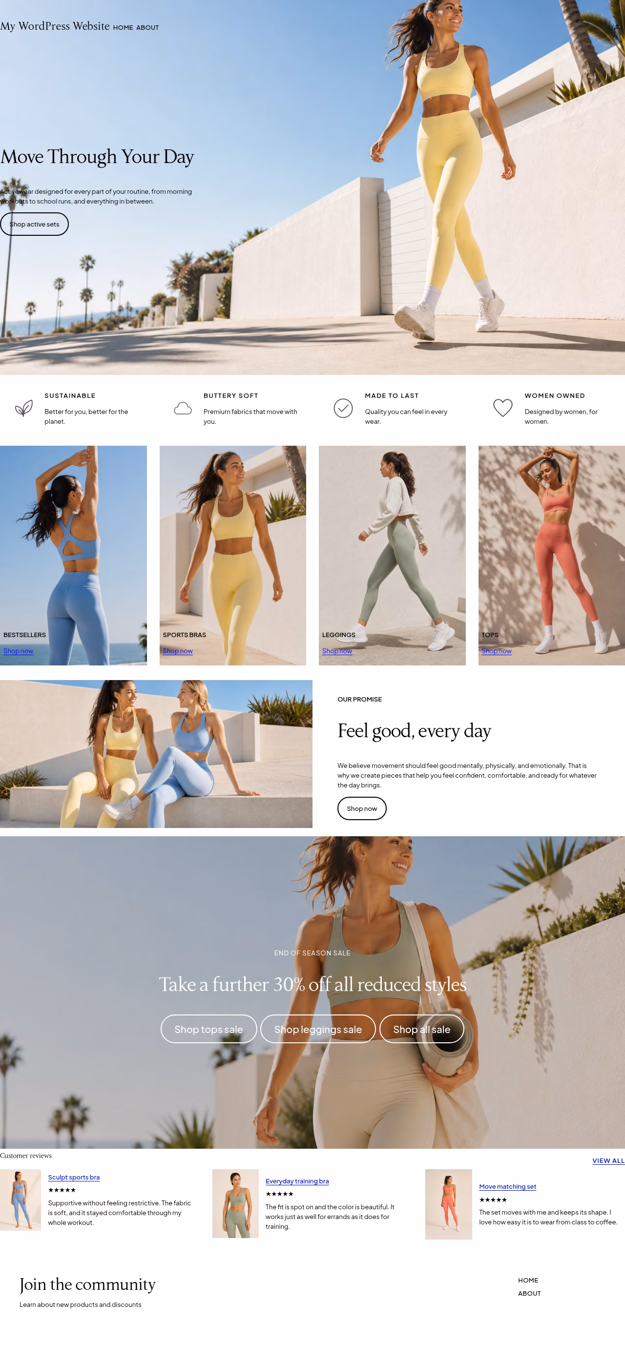 Activewear Fashion Nook home page, WordPress original