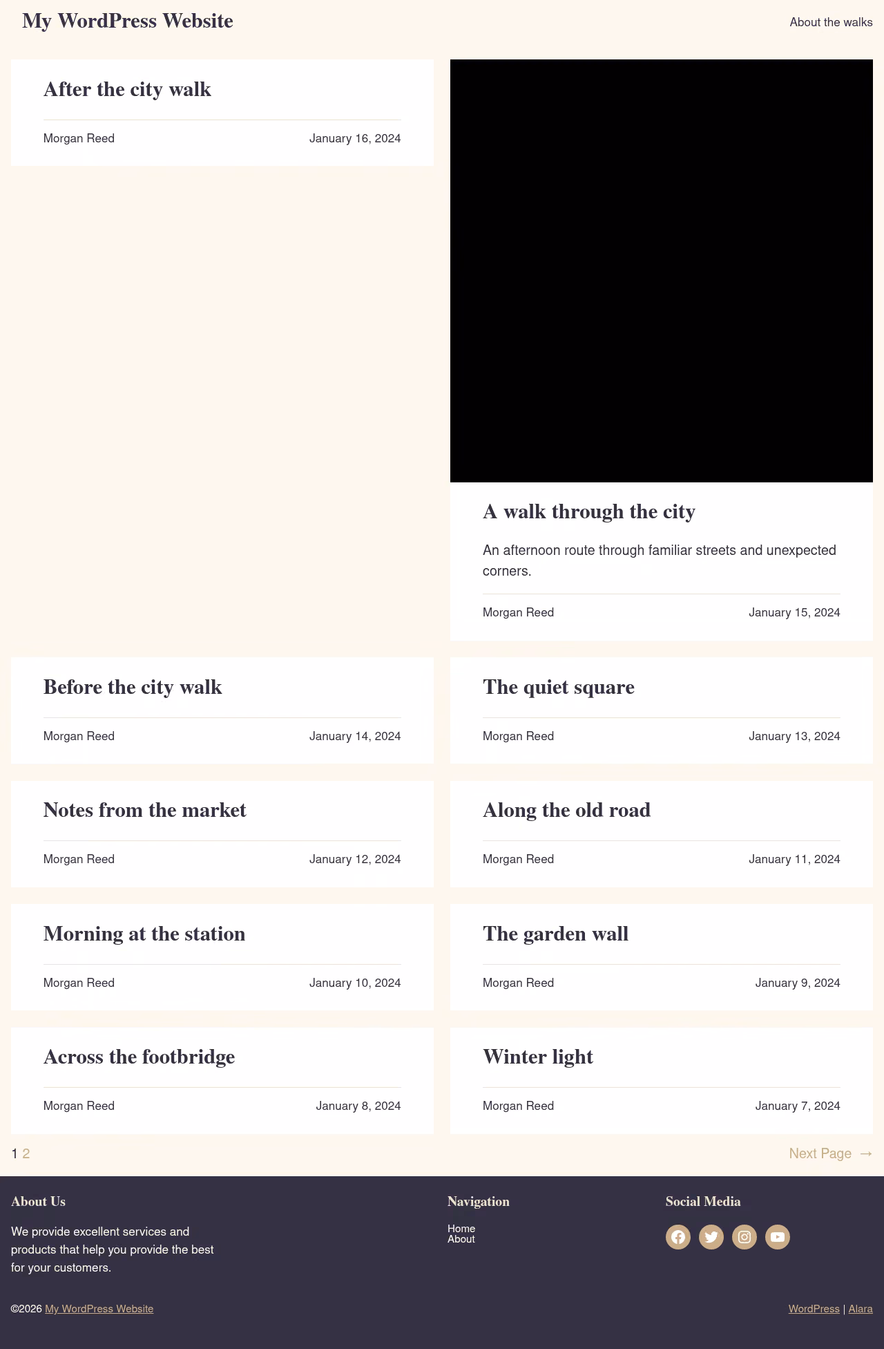 Alara home page, WordPress original