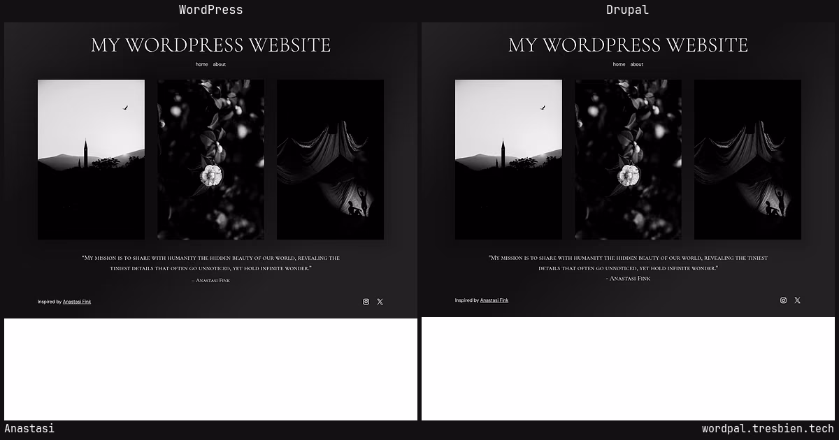Anastasi home page: WordPress original on the left, Drupal conversion by WordPal on the right.