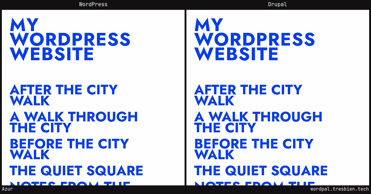 Azur home page: WordPress original on the left, Drupal conversion by WordPal on the right.