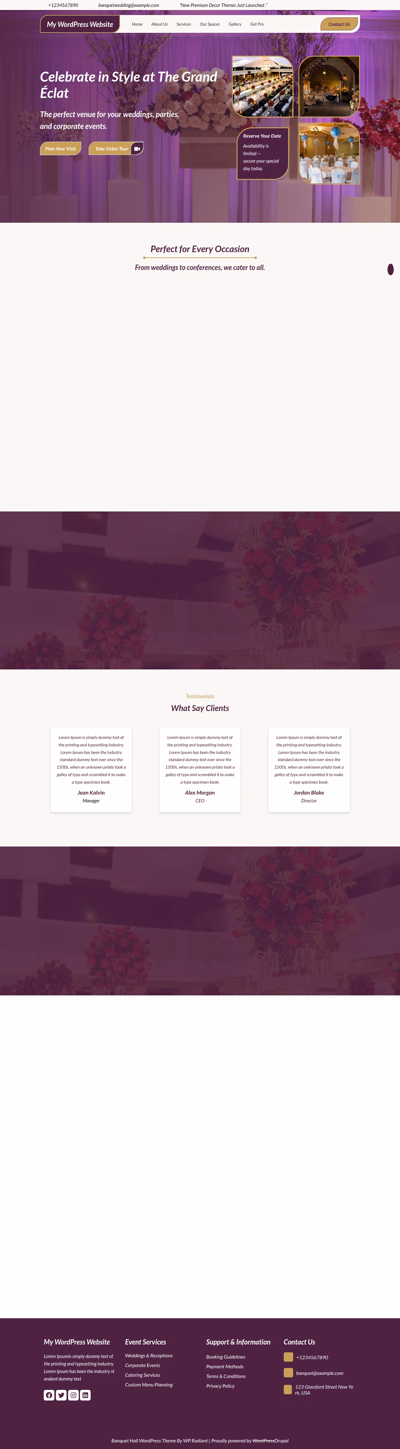 Banquet Wedding Hall home page, Drupal conversion by WordPal