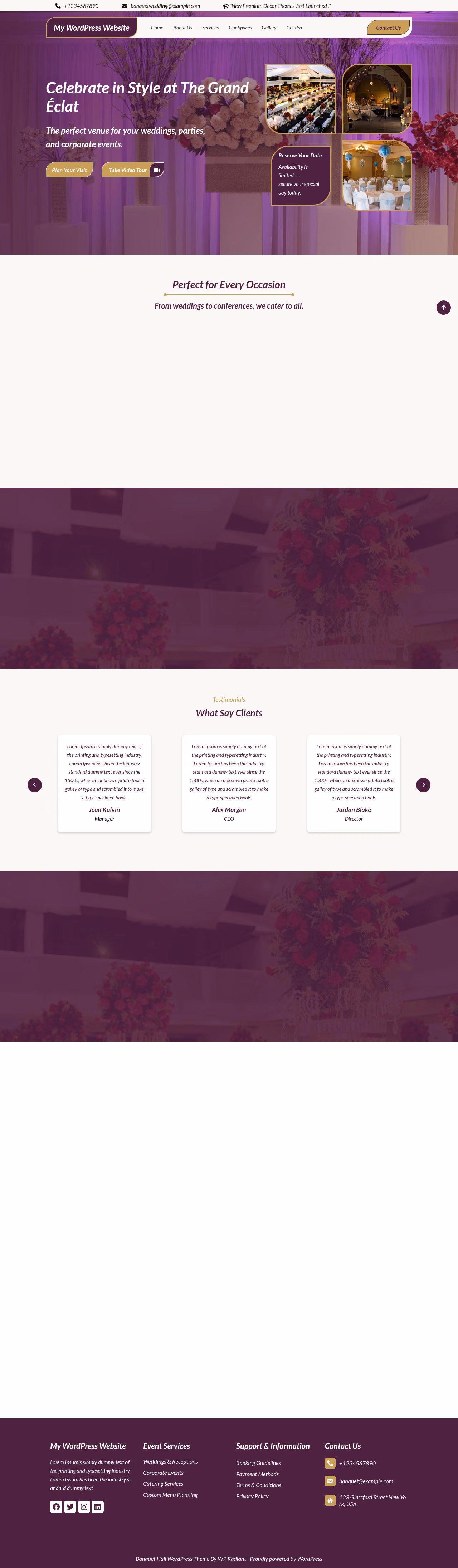 Banquet Wedding Hall home page, WordPress original