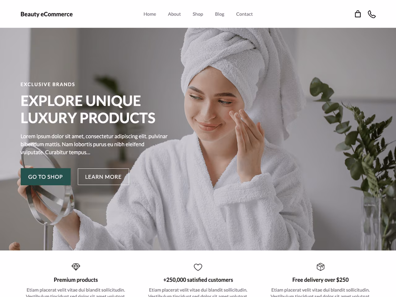Beauty Ecommerce X home page, WordPress original