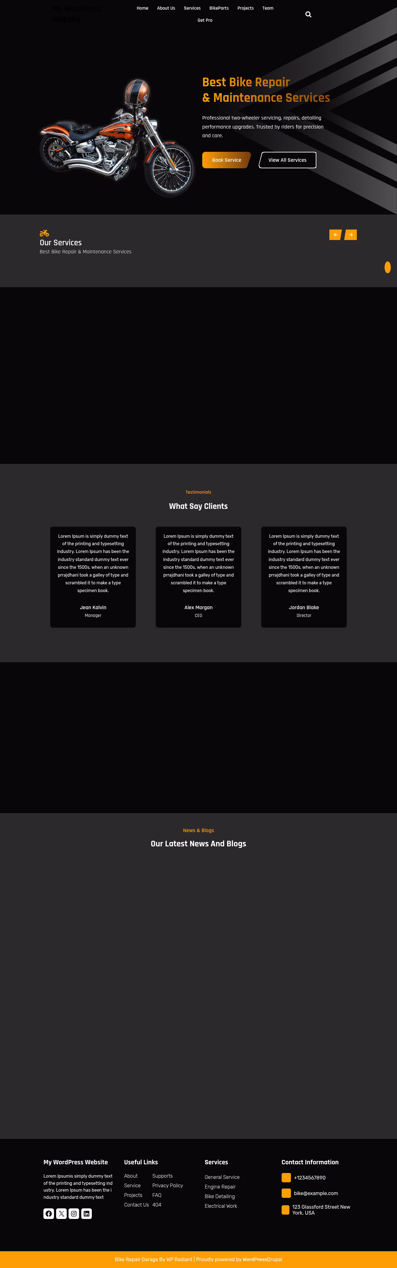 Bike Repair Garage home page, Drupal conversion by WordPal