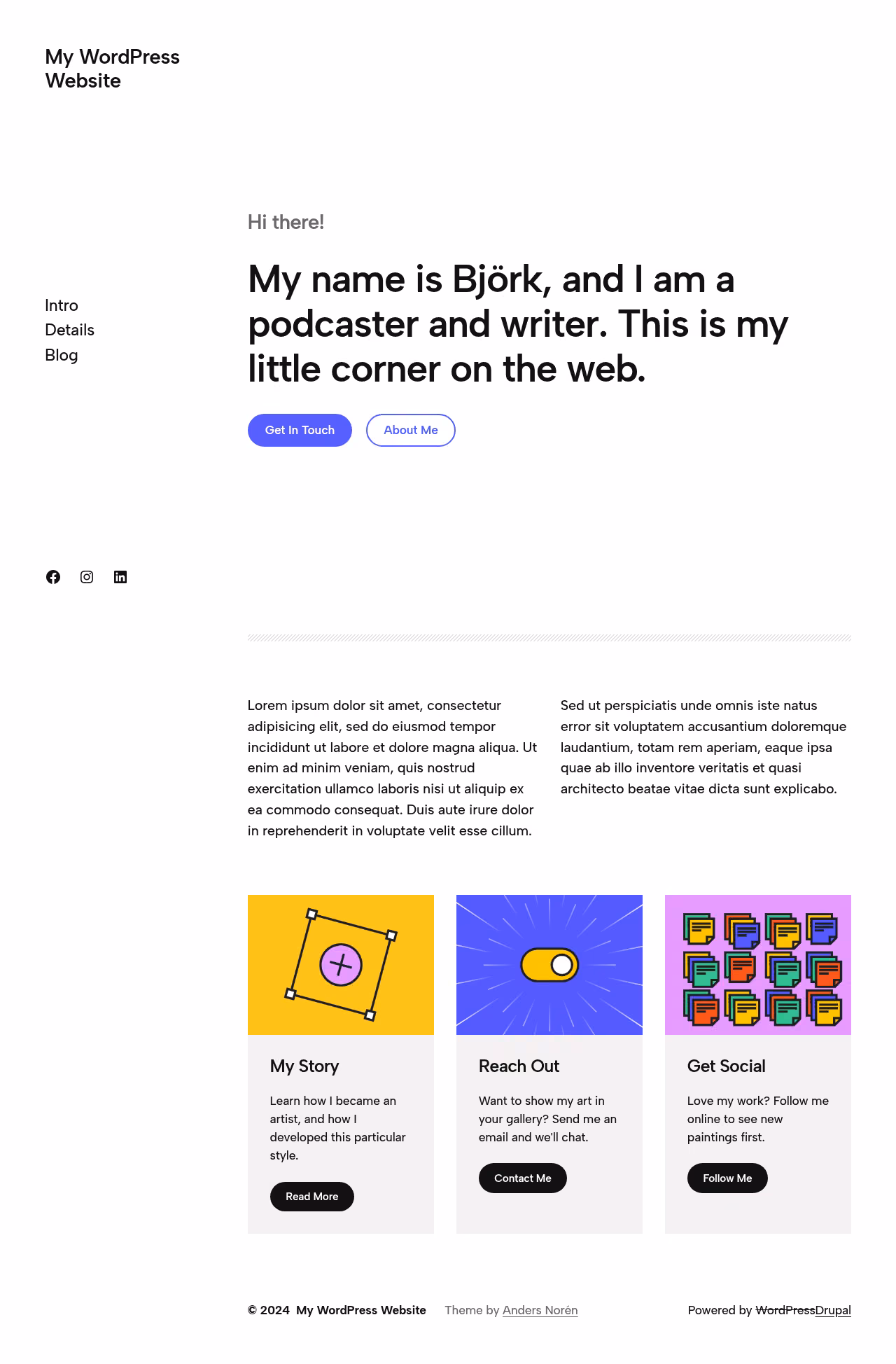 Björk home page, Drupal conversion by WordPal