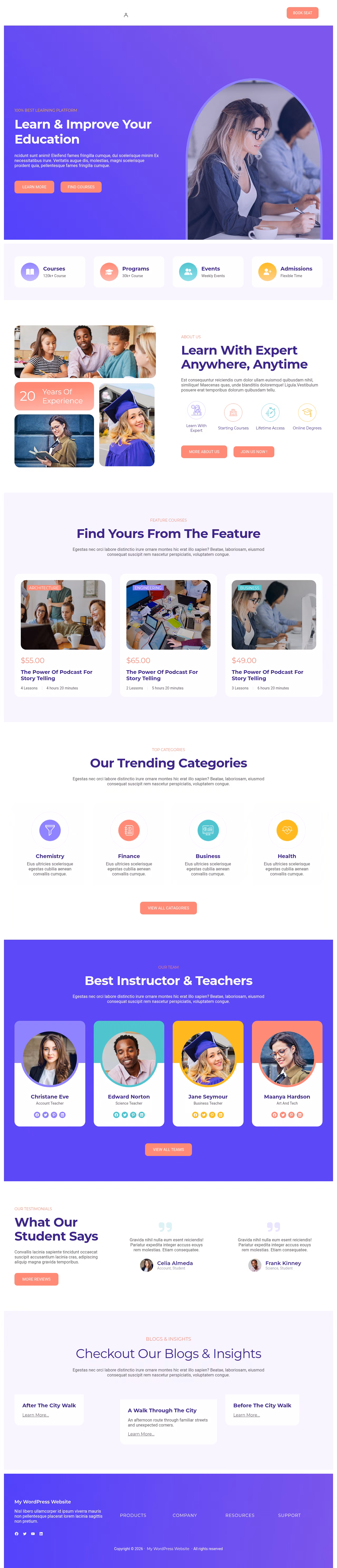 Blockskit Education home page, WordPress original