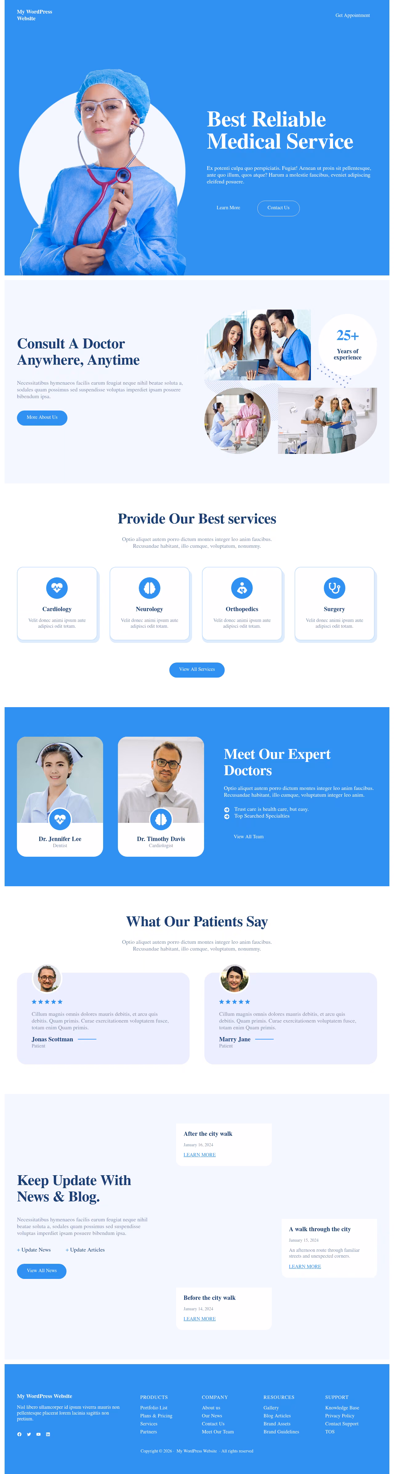Blockskit Medical Health home page, WordPress original