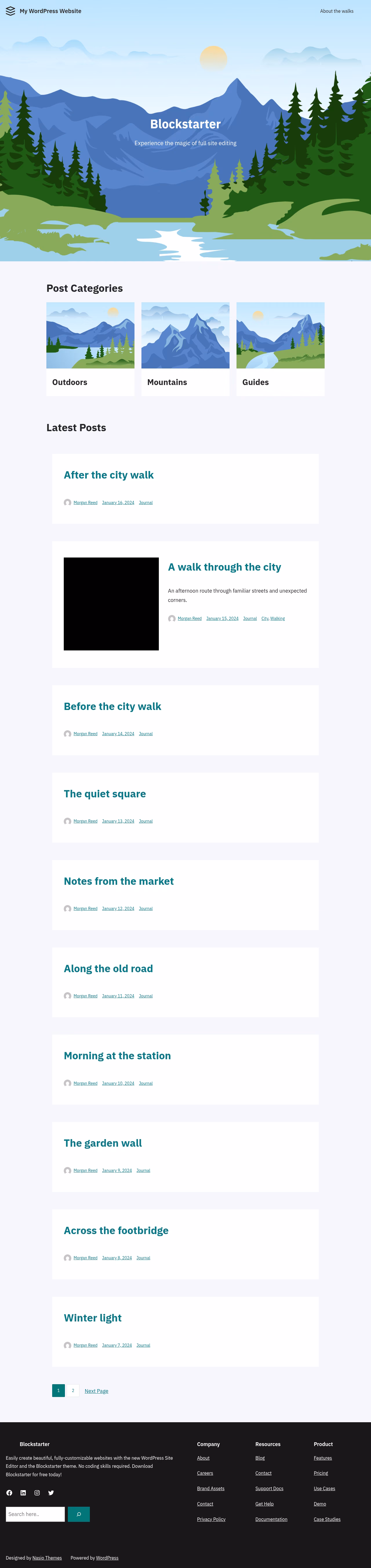 Blockstarter home page, WordPress original