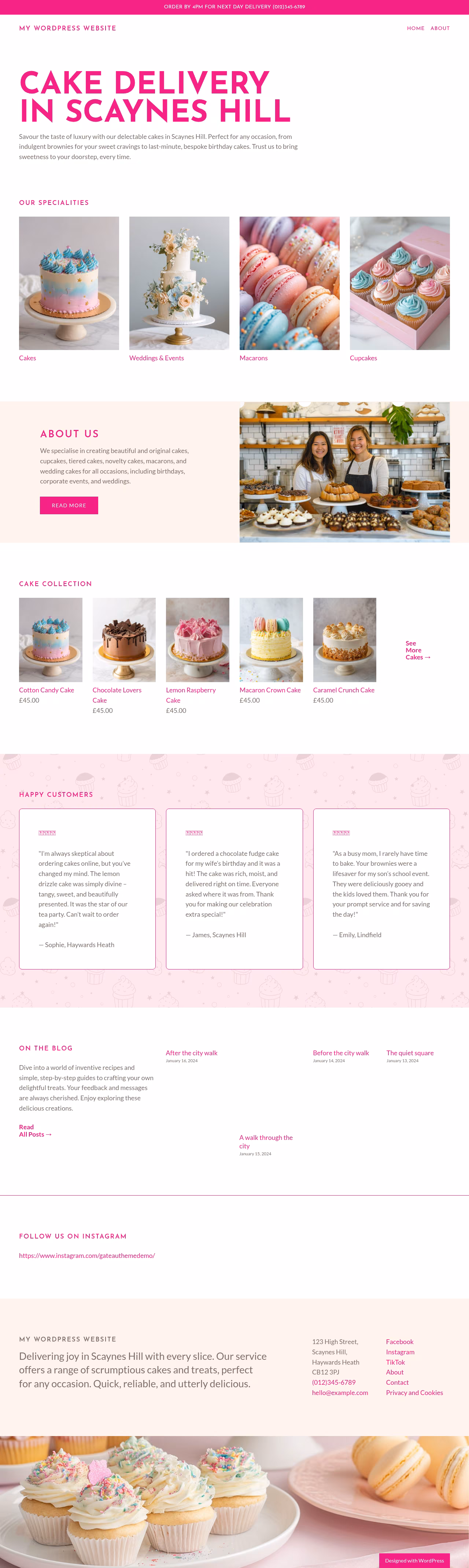 Cakely home page, WordPress original