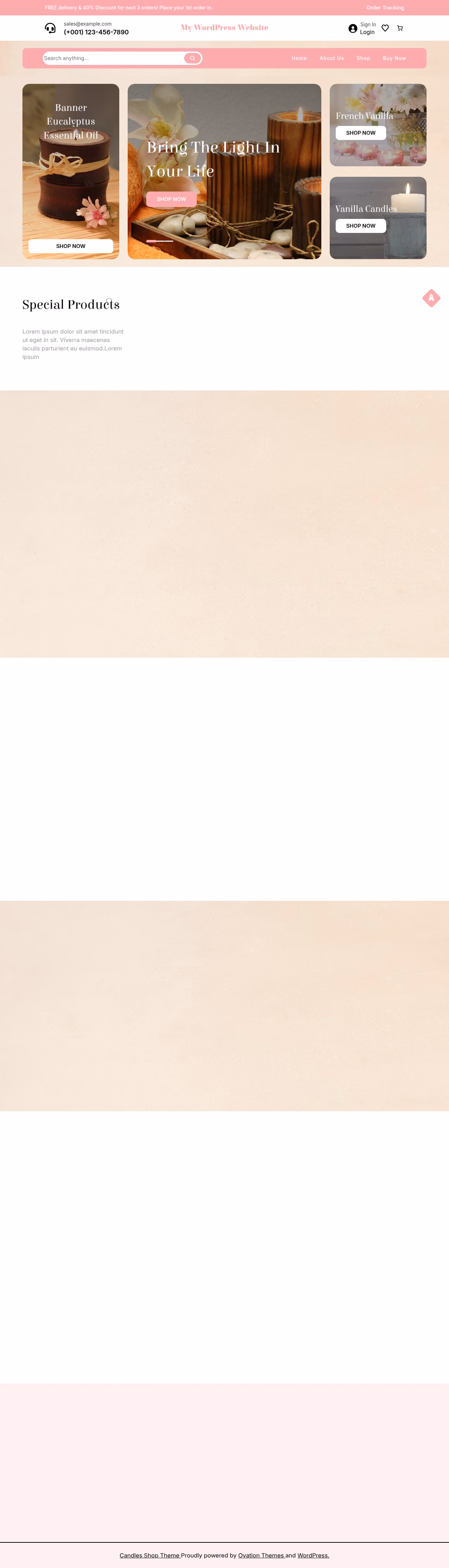 Candles Shop home page, WordPress original
