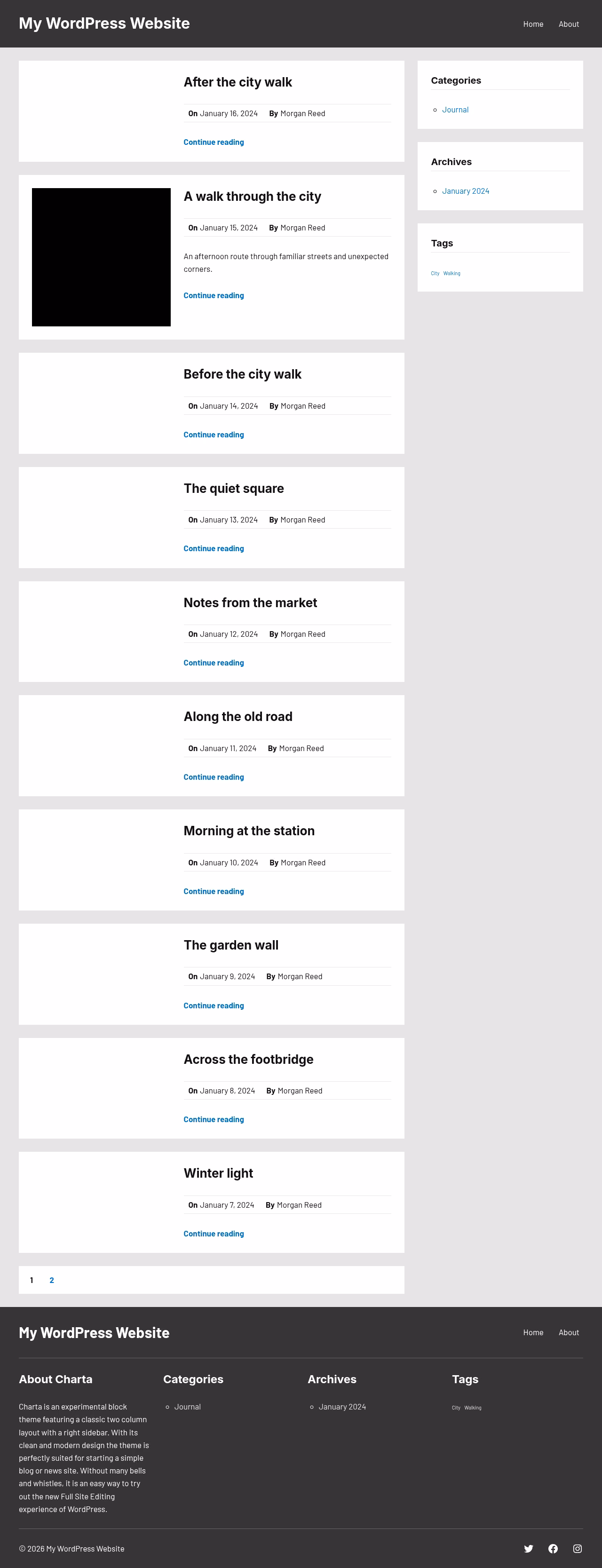 Charta home page, WordPress original