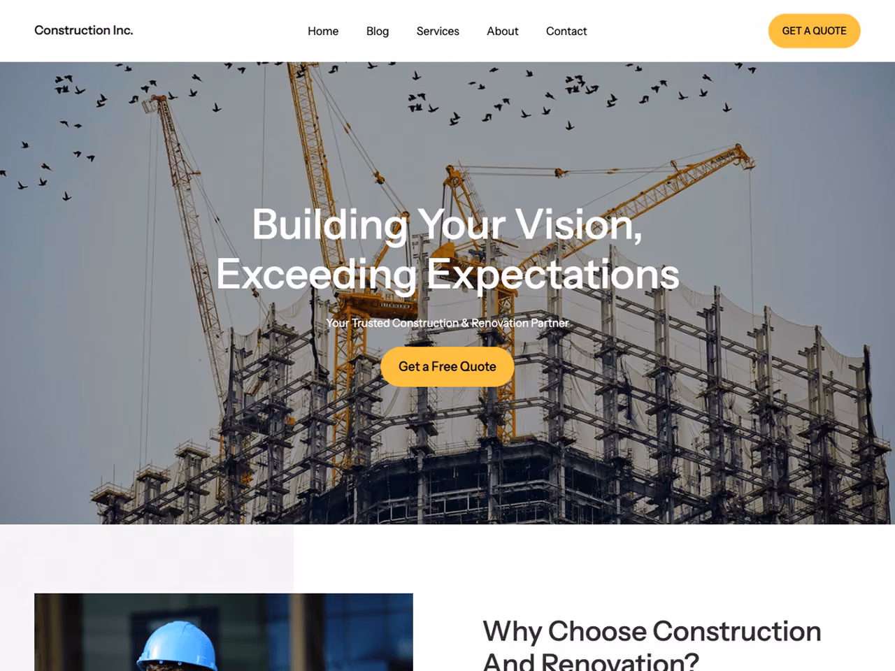 Construction And Renovation home page, WordPress original