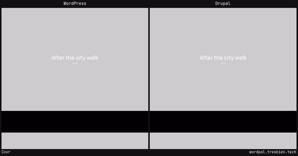 Covr home page: WordPress original on the left, Drupal conversion by WordPal on the right. 2 elements differ.