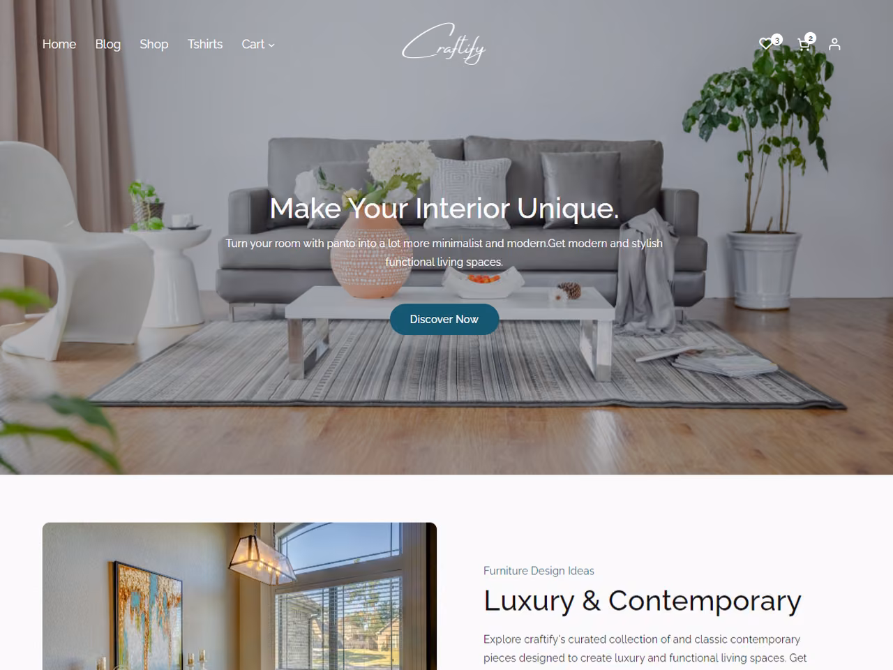 Craftify home page, WordPress original