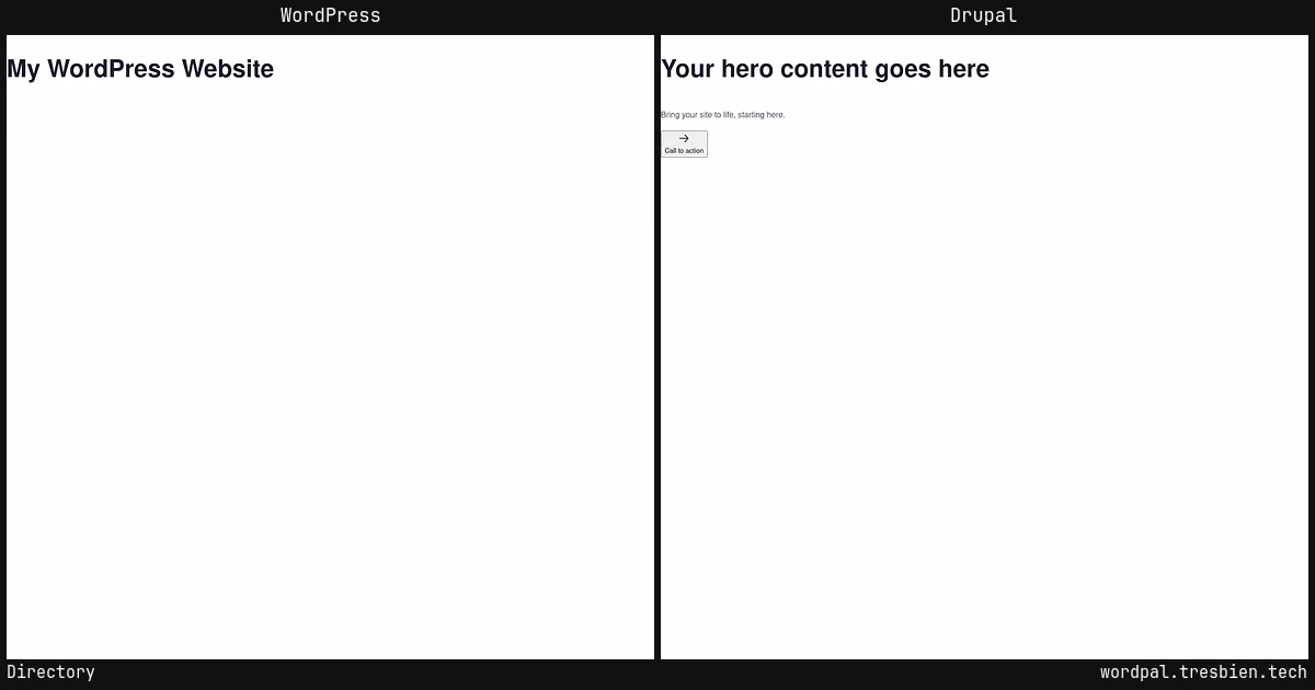 Directory home page: WordPress original on the left, Drupal conversion by WordPal on the right.