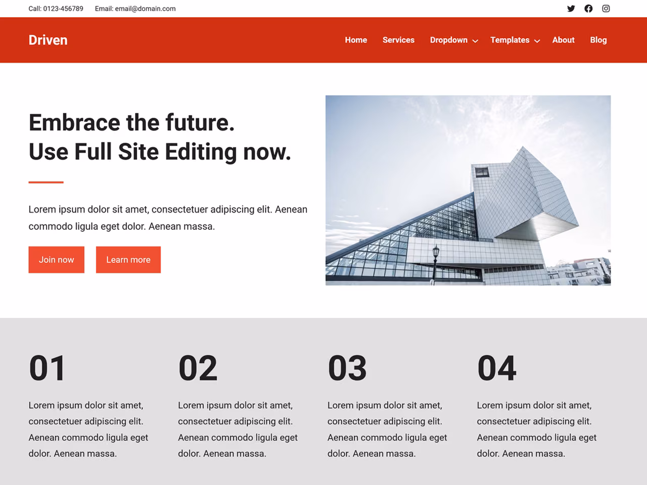 Driven home page, WordPress original