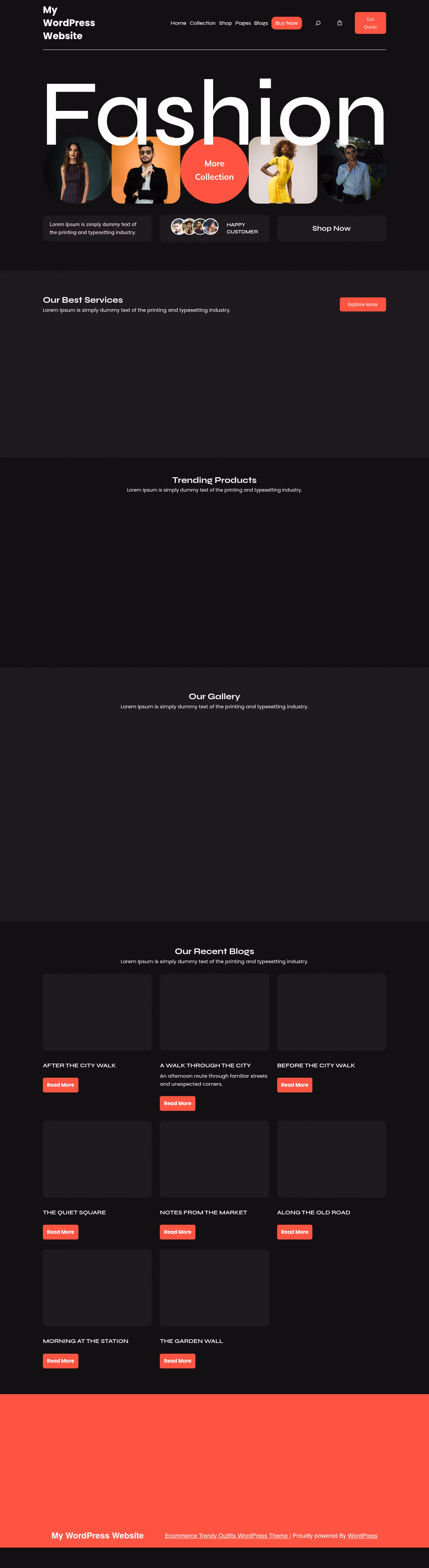 Ecommerce Trendy Outfits home page, WordPress original
