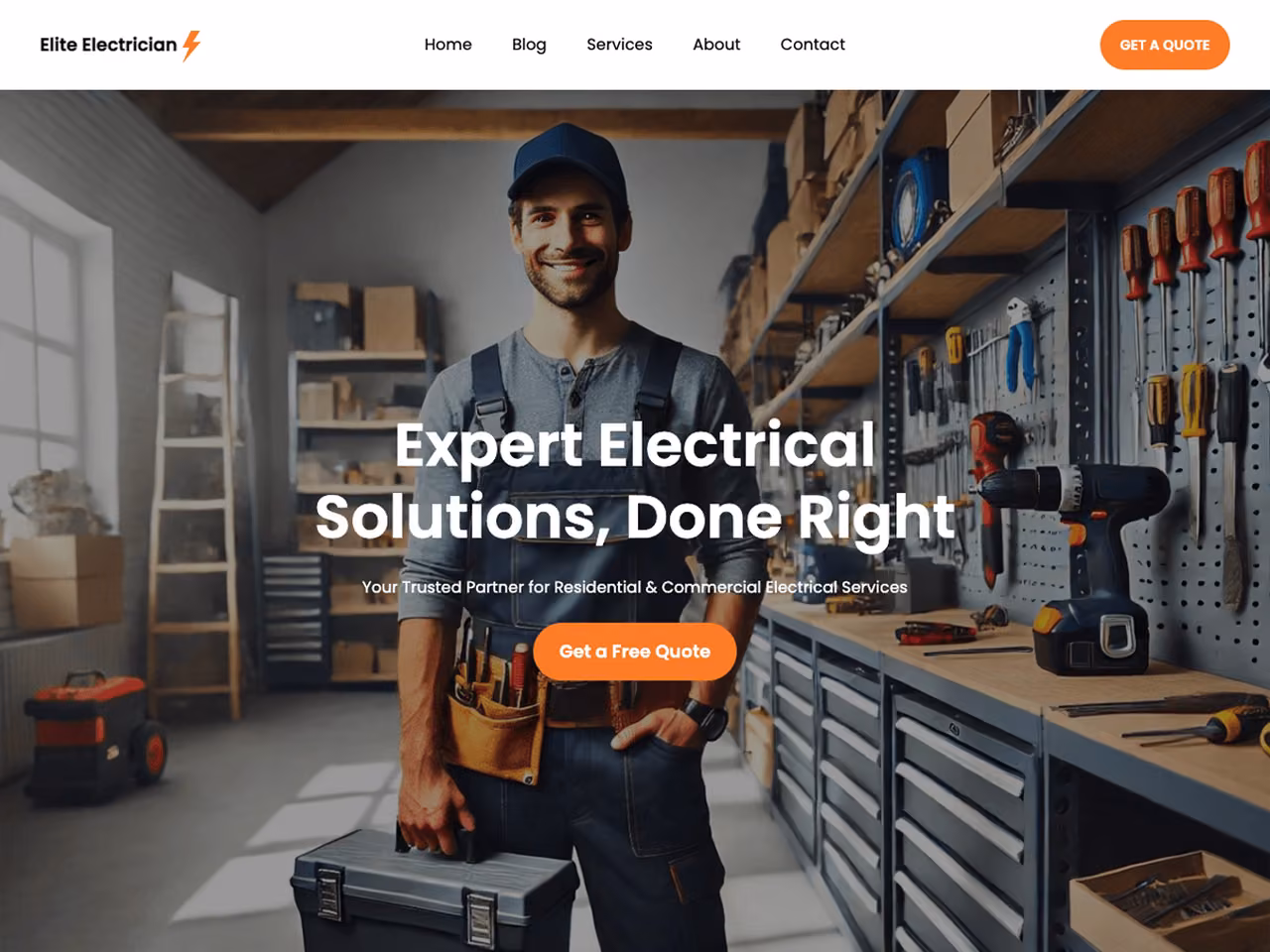 Elite Electrician home page, WordPress original