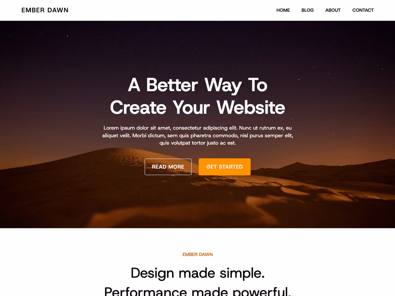 Ember Dawn home page, WordPress original