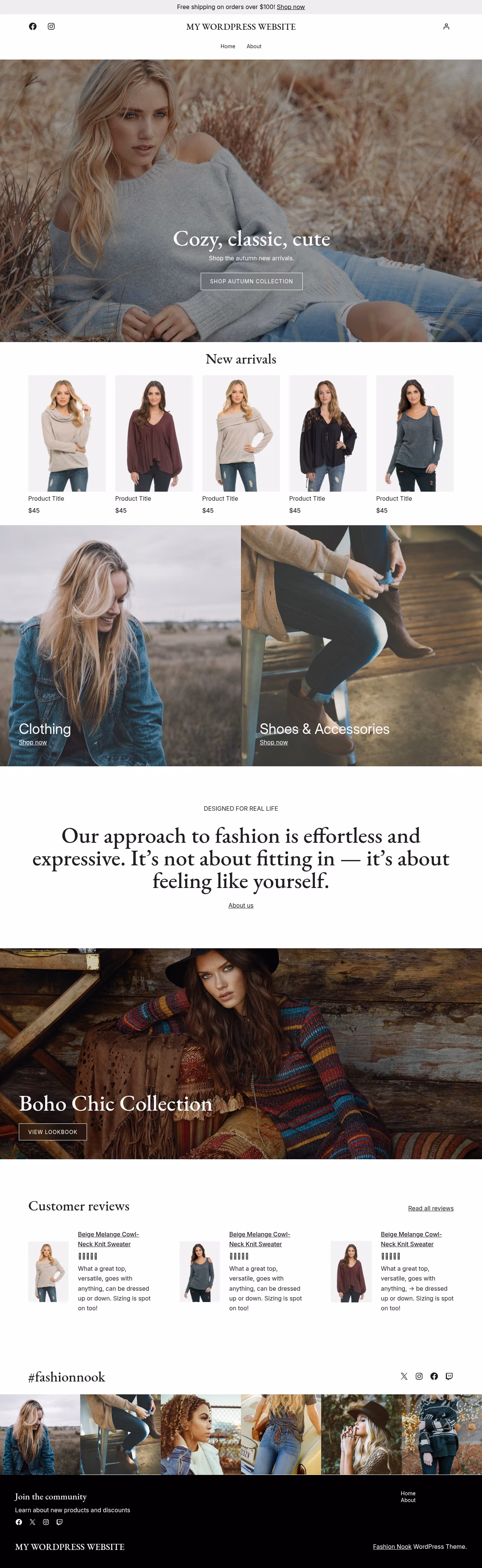 Fashion Nook home page, WordPress original