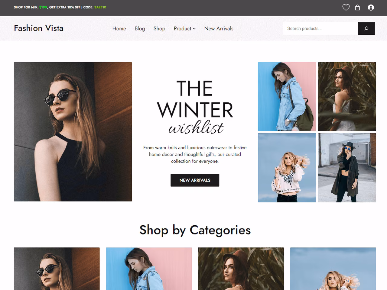 Fashion Vista home page, WordPress original