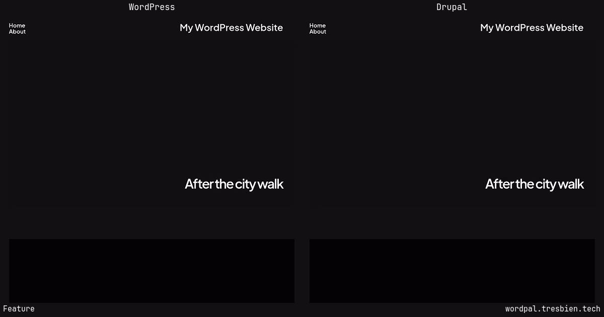 Feature home page: WordPress original on the left, Drupal conversion by WordPal on the right.