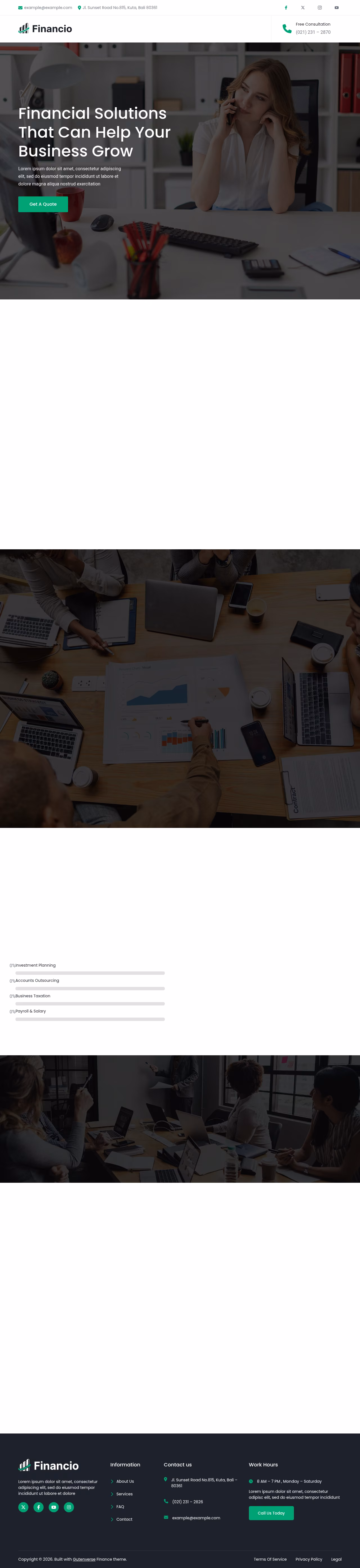 Financio home page, WordPress original