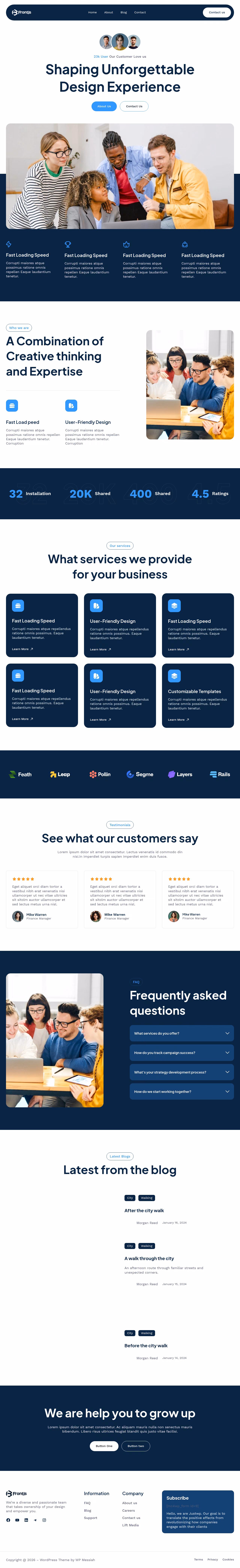 Frontis home page, WordPress original