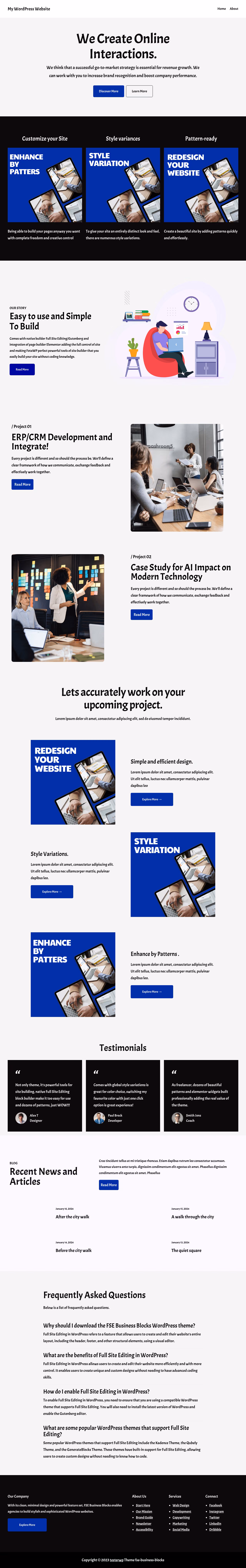 FSE Business Blocks home page, WordPress original