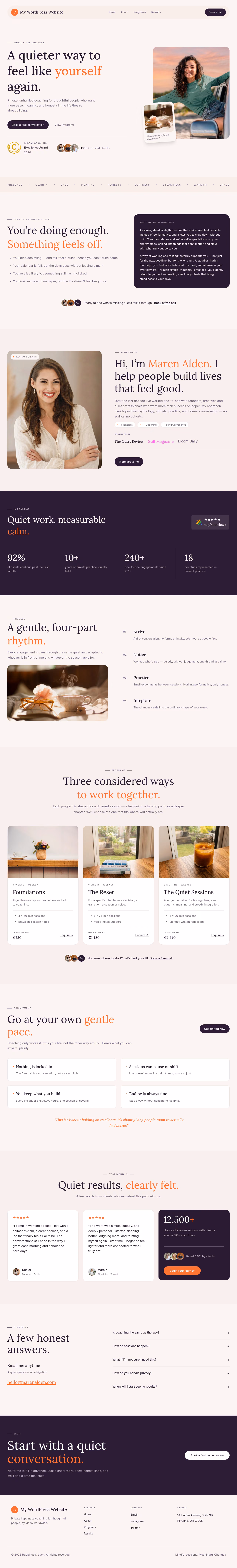 Happiness Coach home page, WordPress original