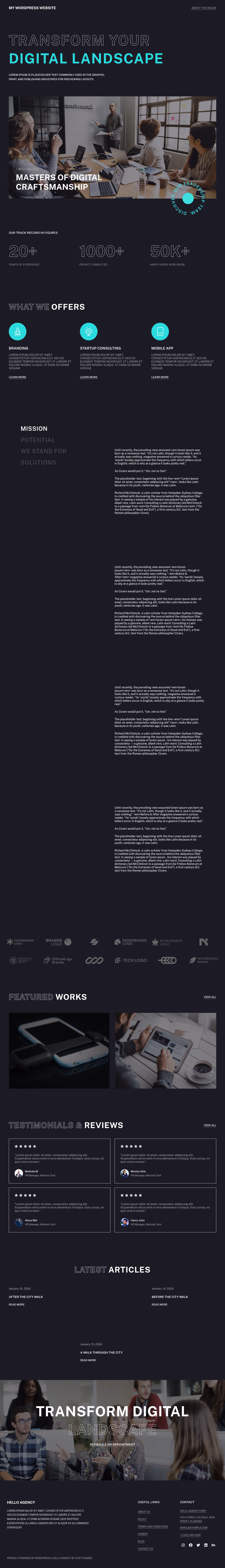 Hello Agency home page, WordPress original