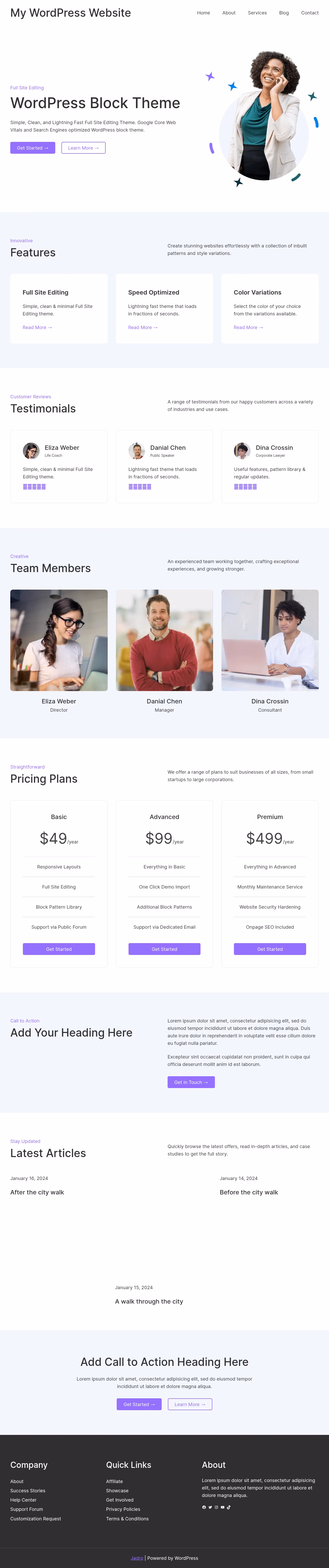 Jadro home page, WordPress original