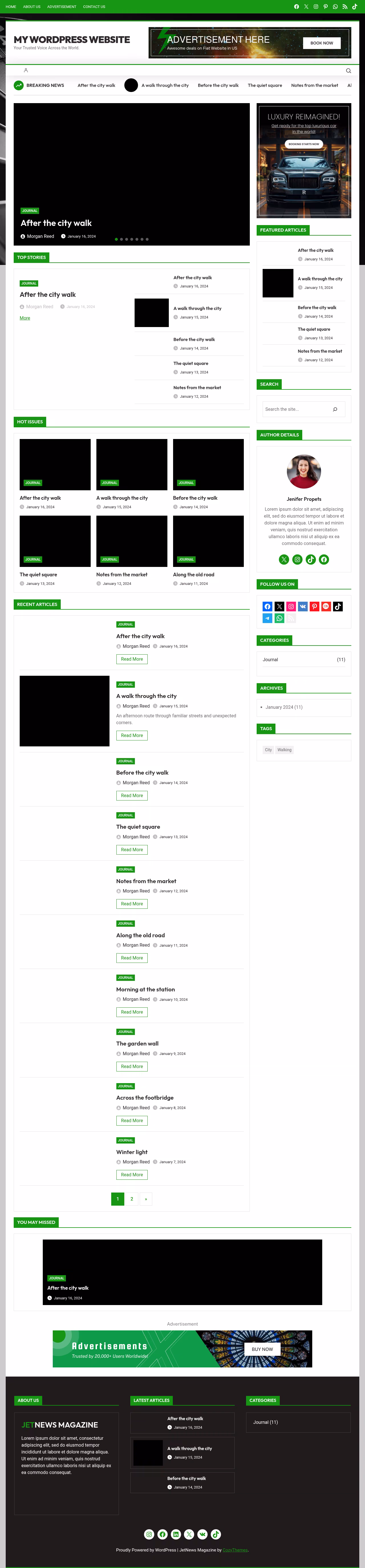 JetNews Magazine home page, WordPress original