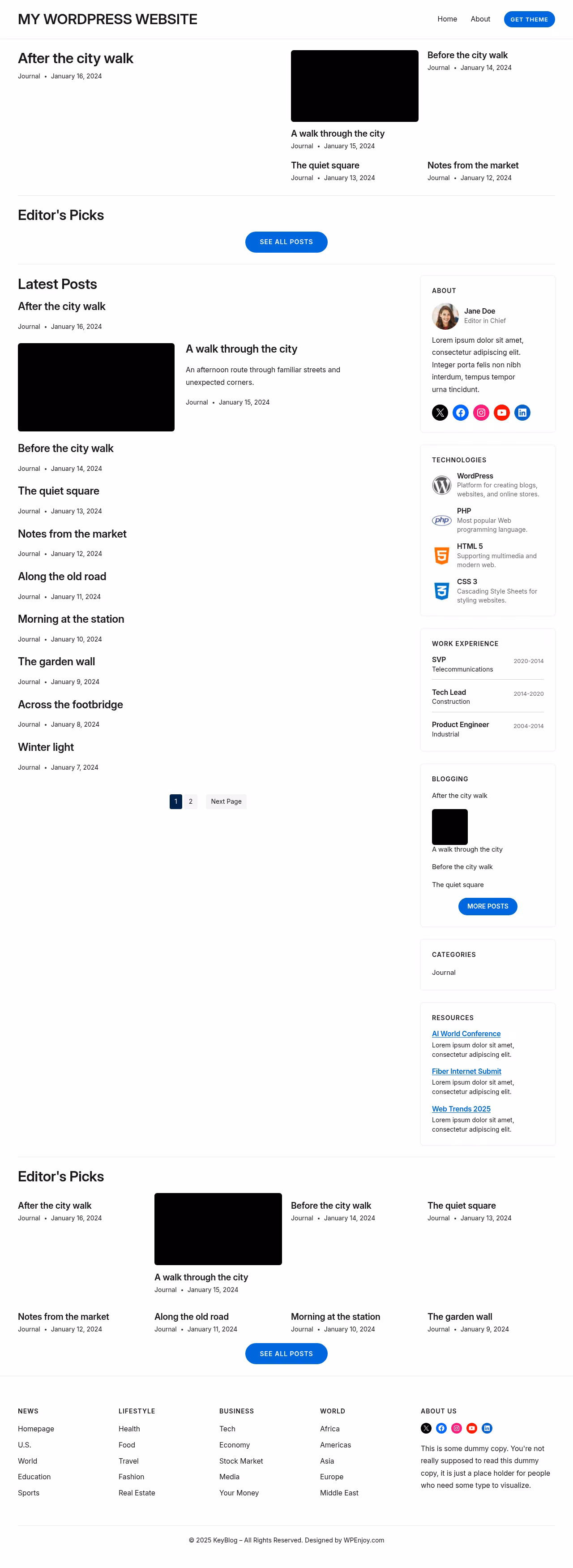 KeyBlog home page, WordPress original