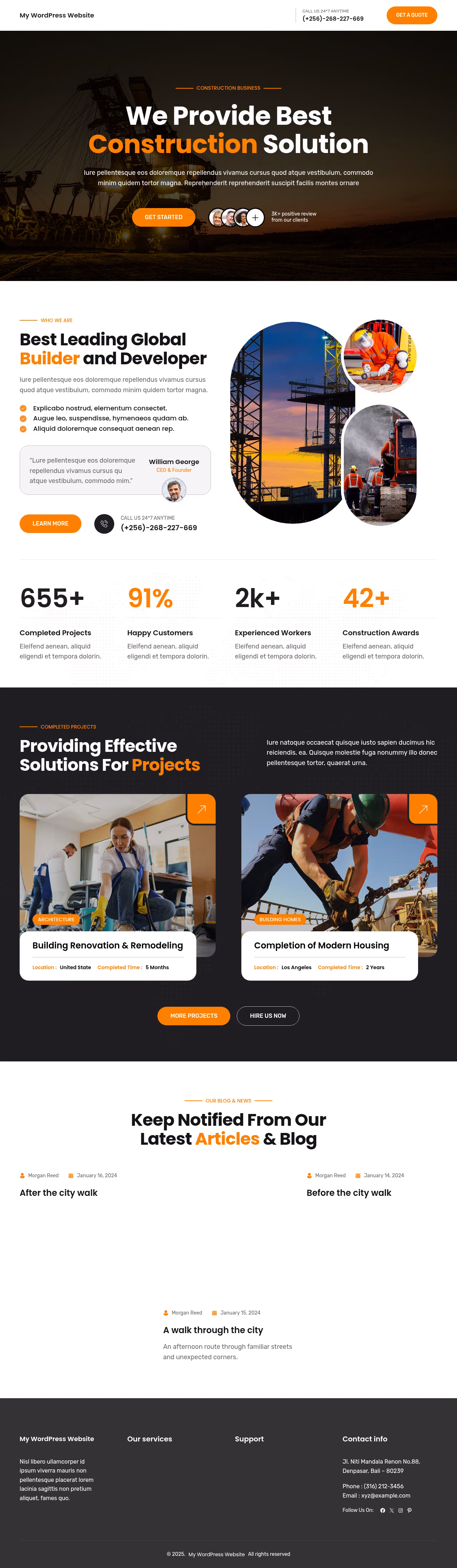 Kortez Construction FSE home page, WordPress original
