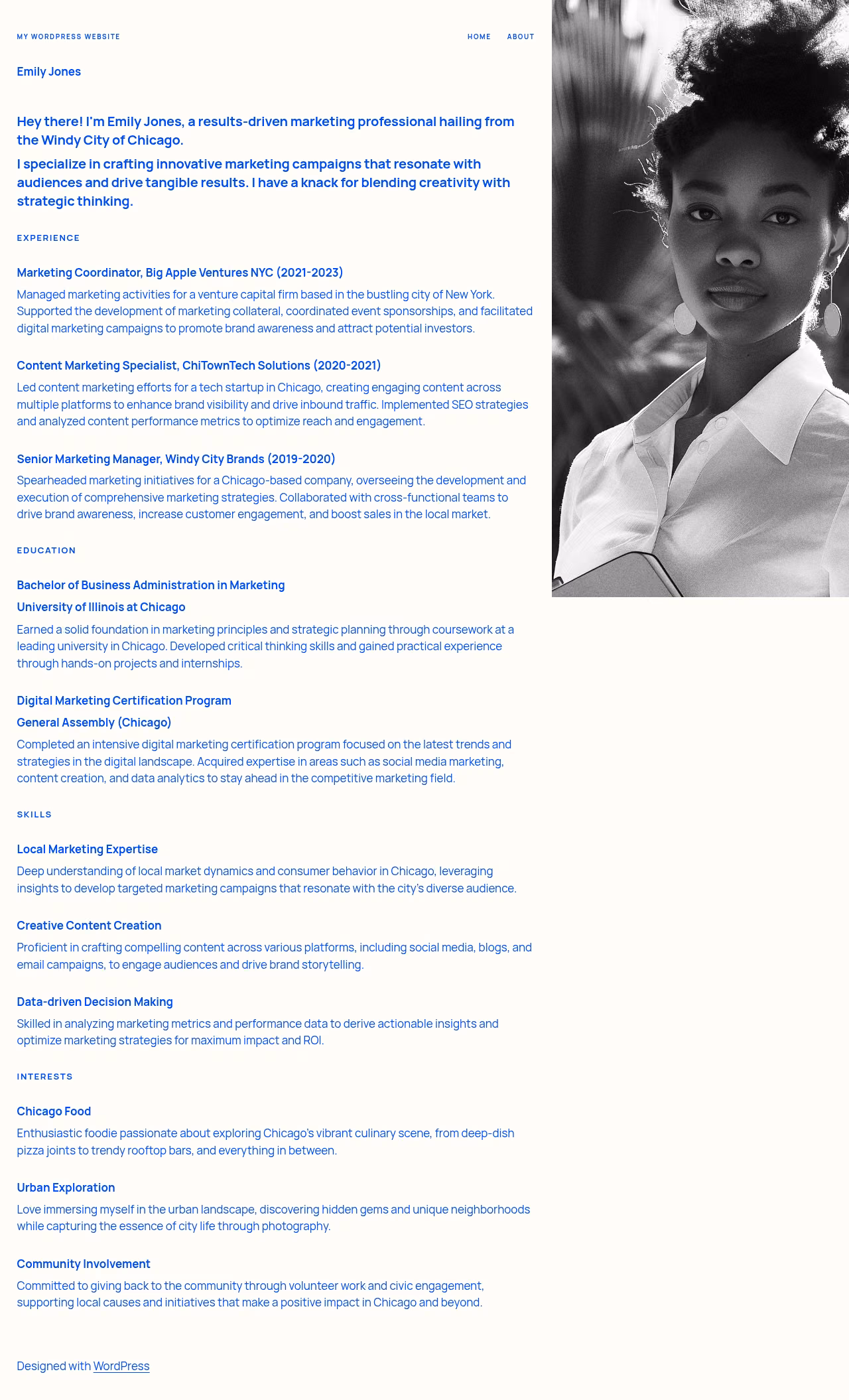 LeanCV home page, WordPress original