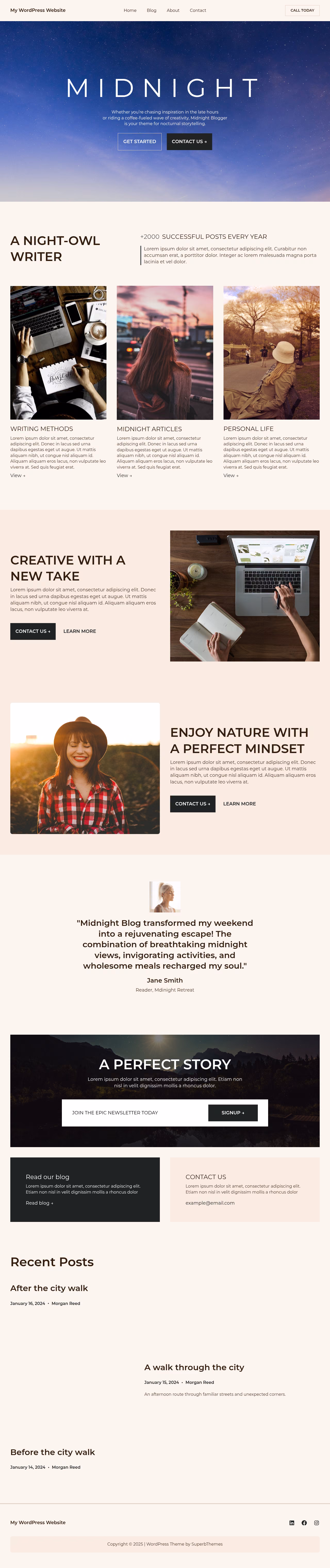 Midnight Blogger home page, Drupal conversion by WordPal