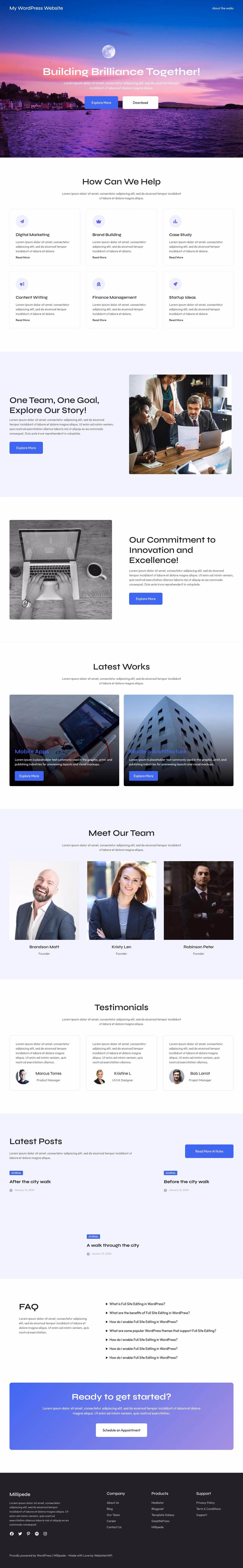 Millipede home page, WordPress original