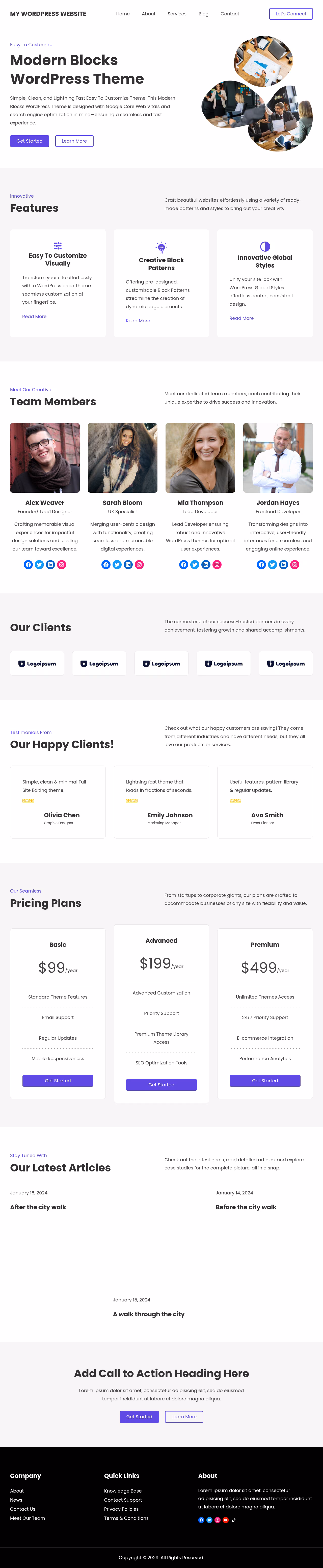 Modern Blocks home page, WordPress original