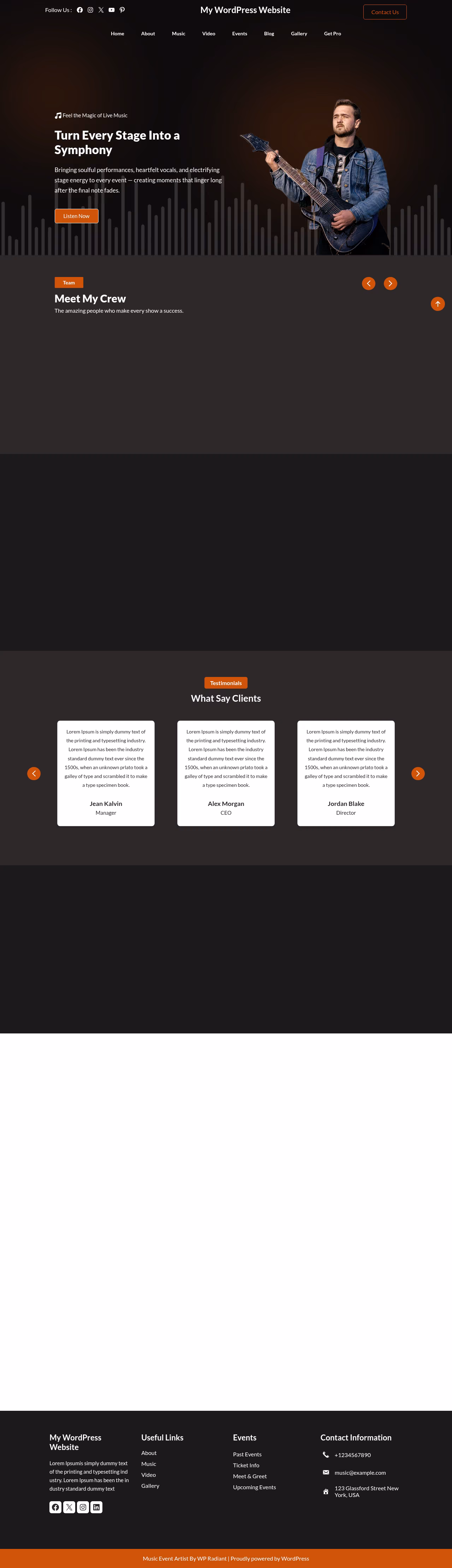 Music Event Artist home page, WordPress original