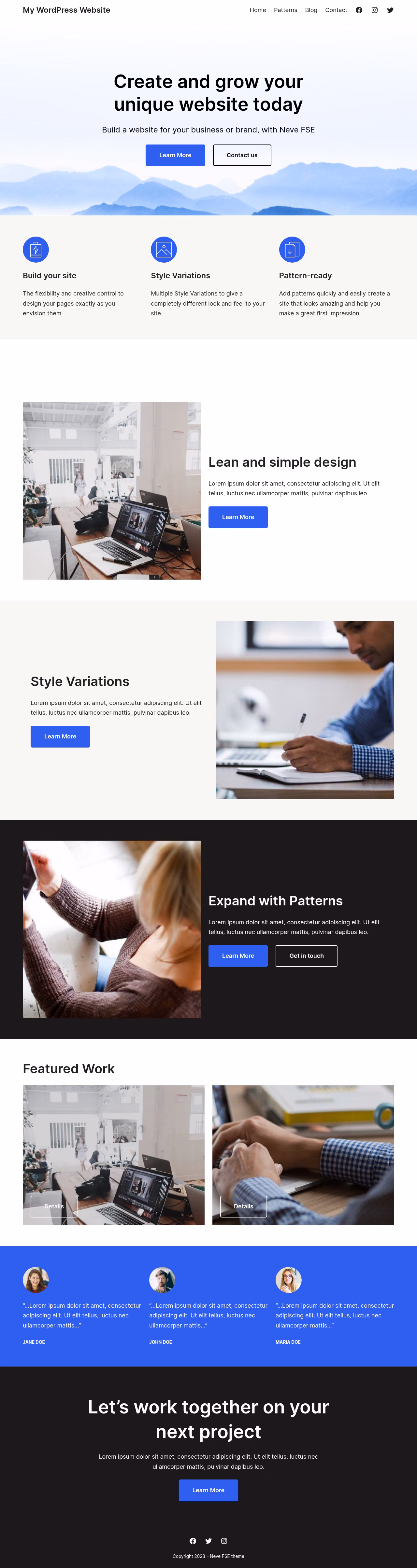 Neve FSE home page, WordPress original