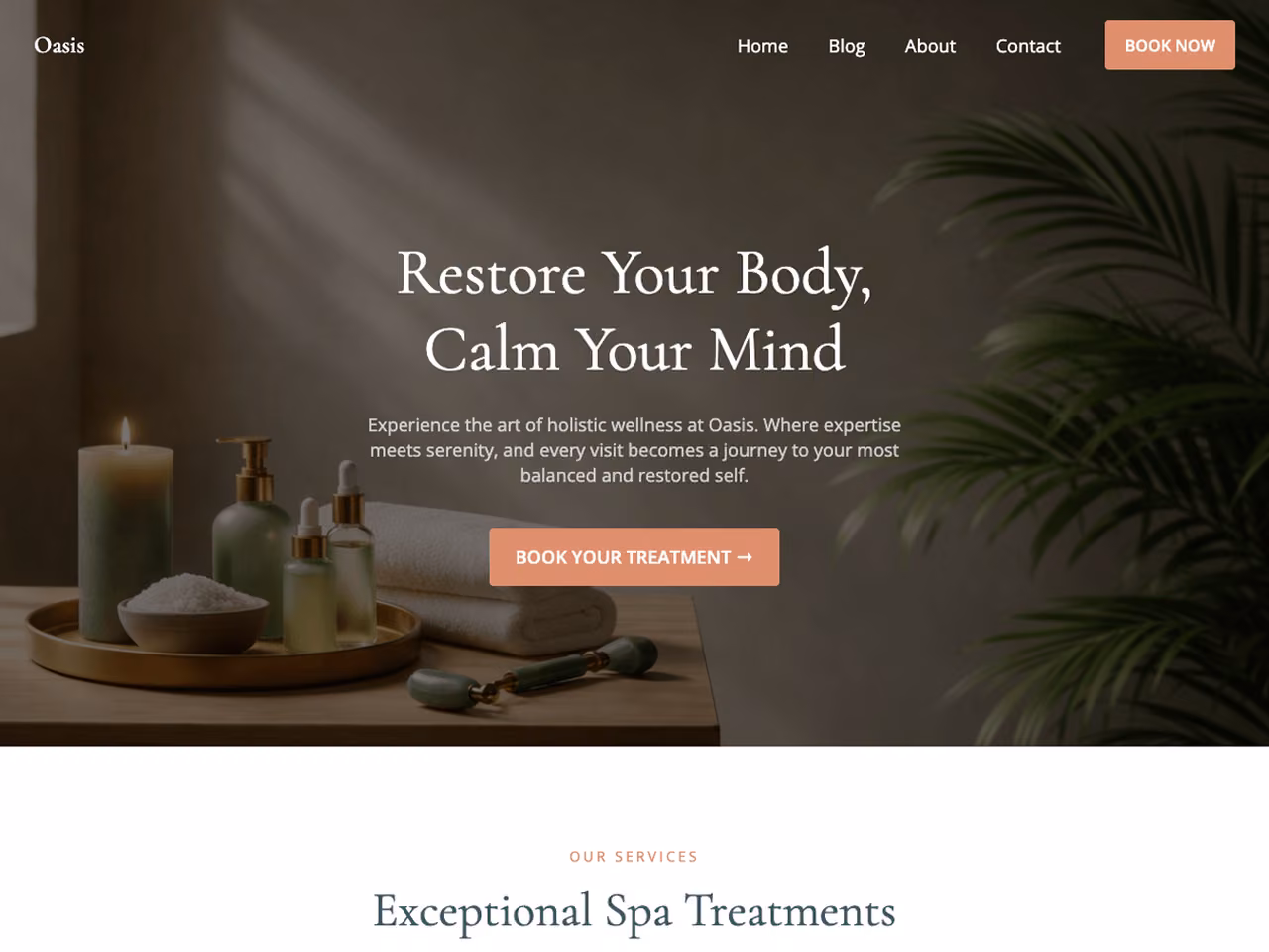 Oasis Wellness and Spa home page, WordPress original
