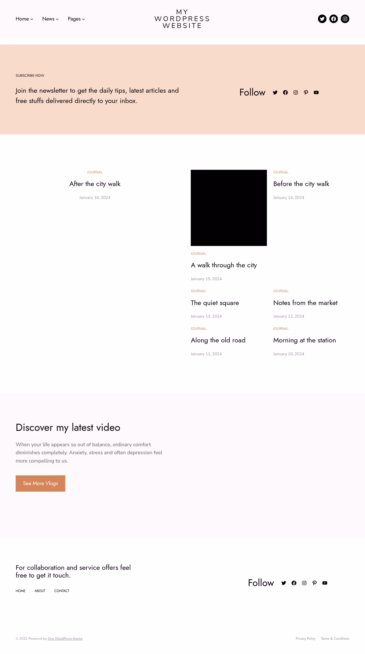 Ona Minimal home page, WordPress original