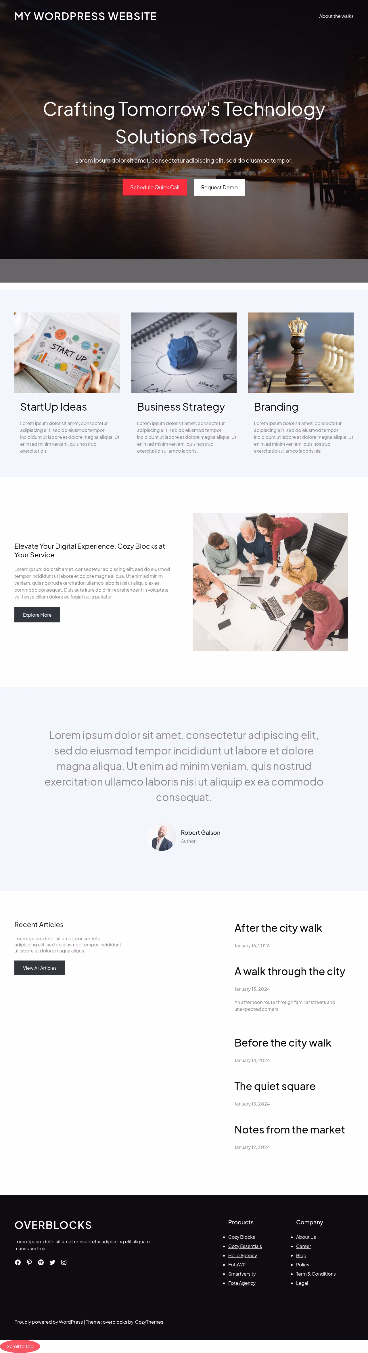 Overblocks home page, WordPress original