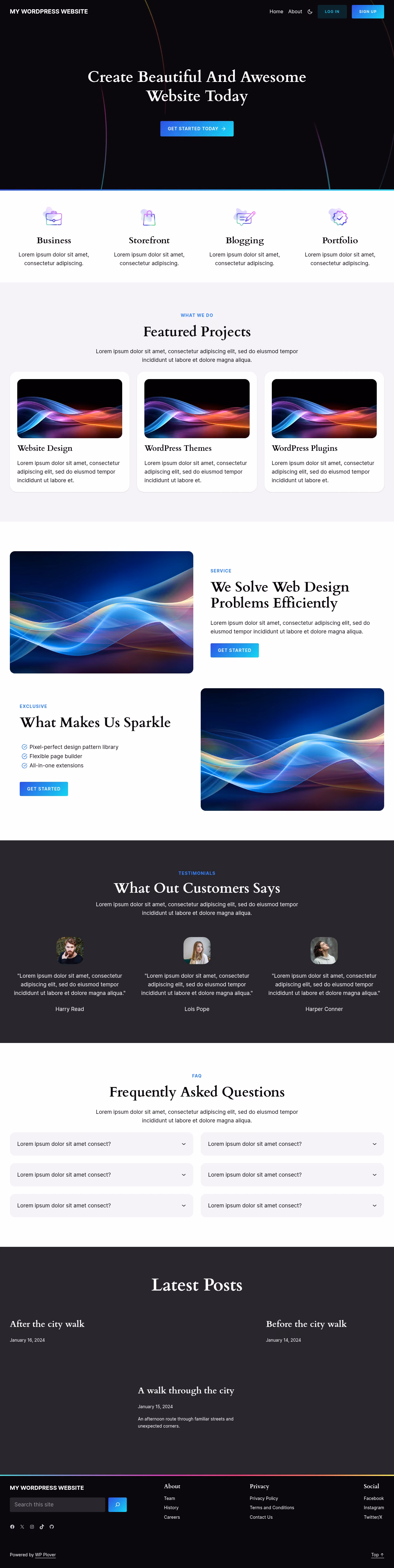 Plover home page, WordPress original