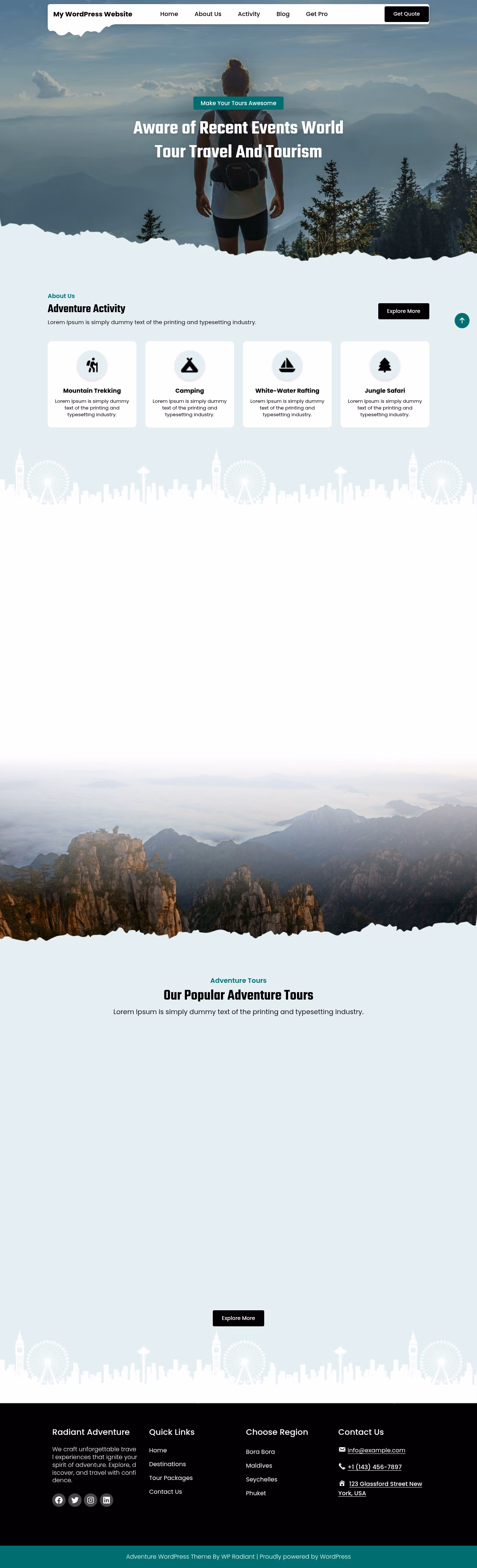 Radiant Adventure Tour home page, WordPress original
