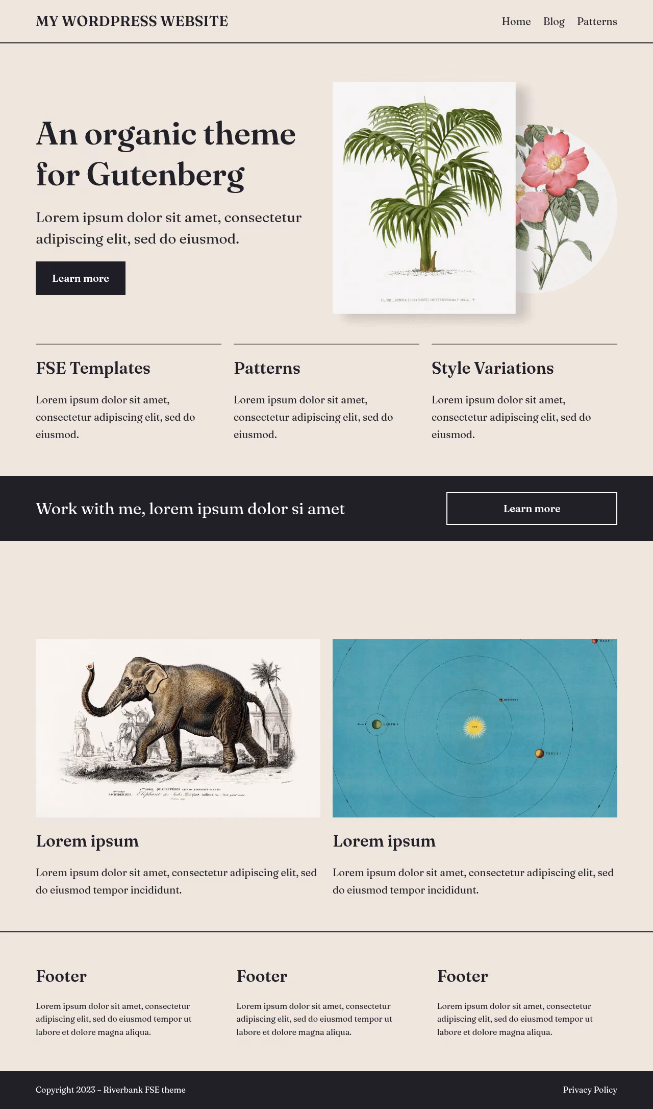 Riverbank home page, WordPress original