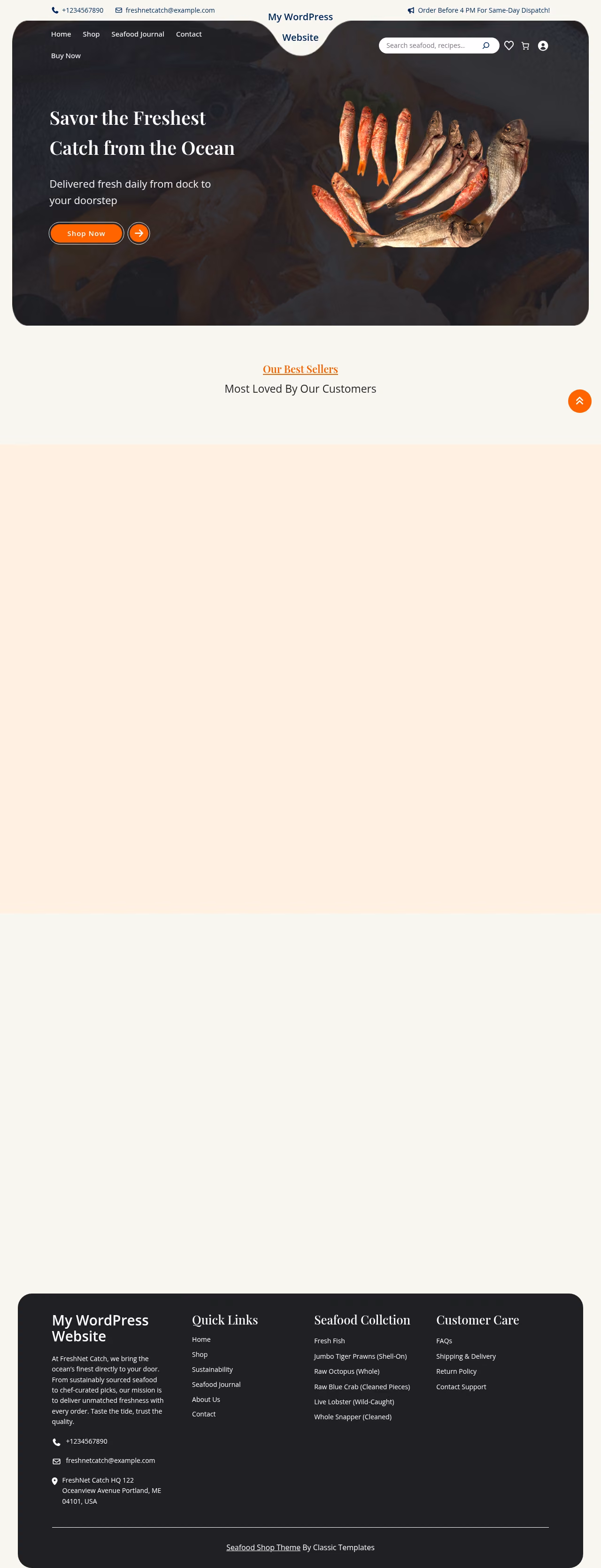 Seafood Shop home page, WordPress original