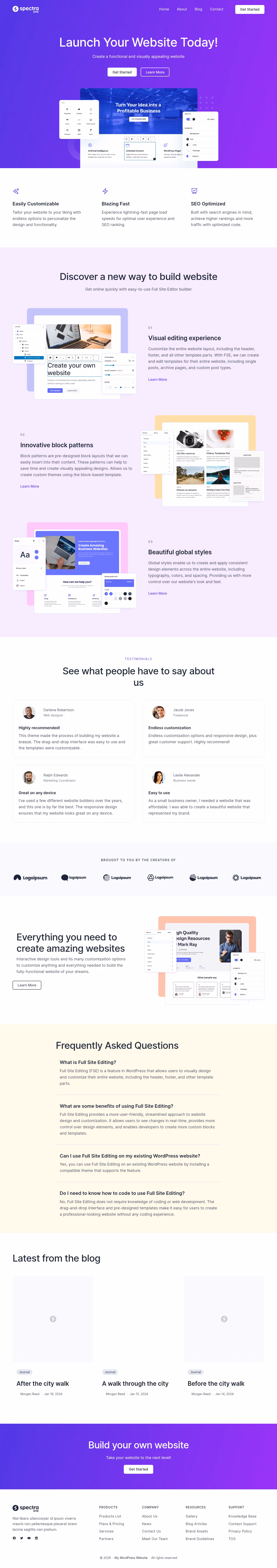 Spectra One home page, WordPress original