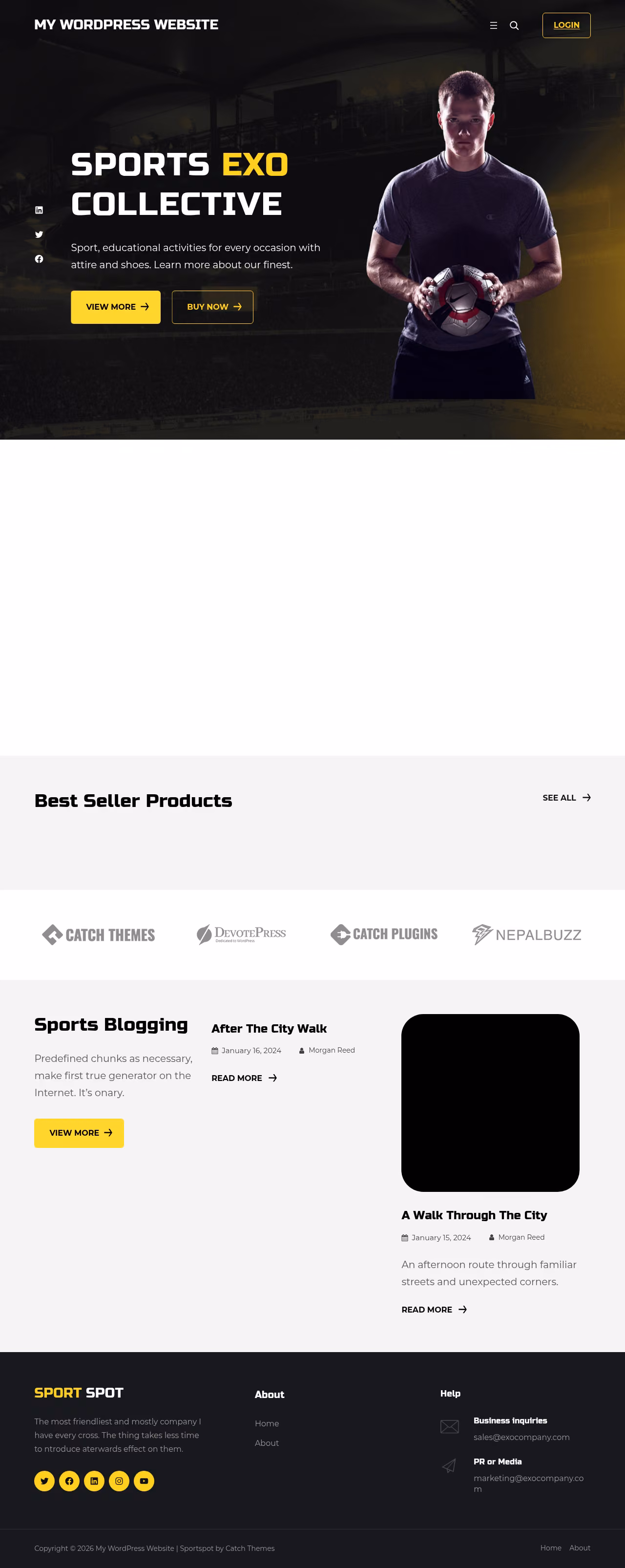 Sportspot home page, WordPress original